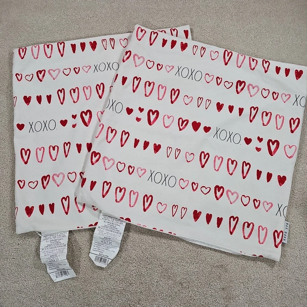 Rae Dunn Pillowcase Pillow Cover Cotton Hearts XOXO Valentines Day Love 20 X 20